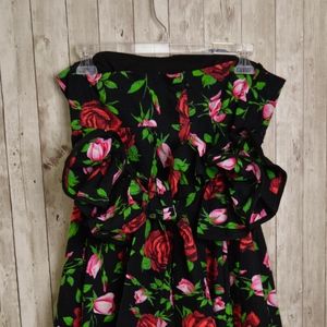 BETSEY JOHNSON Blk/Floral Rose Strapless Dress S10